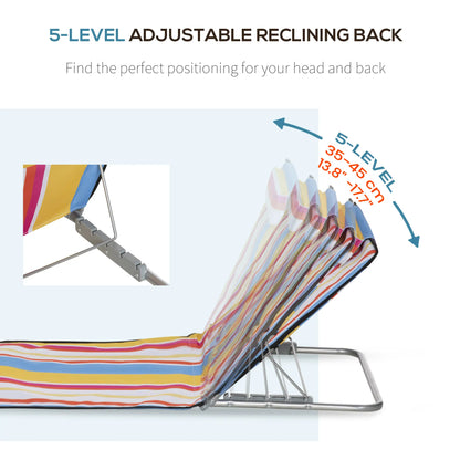 Set of 2 Beach Lounge Chairs, Padded Folding Mat, Adjustable Back, Steel Frame, Head Pillow, Carry Bag, Colorful Stripes, Colorful Beach Accessories at Gallery Canada
