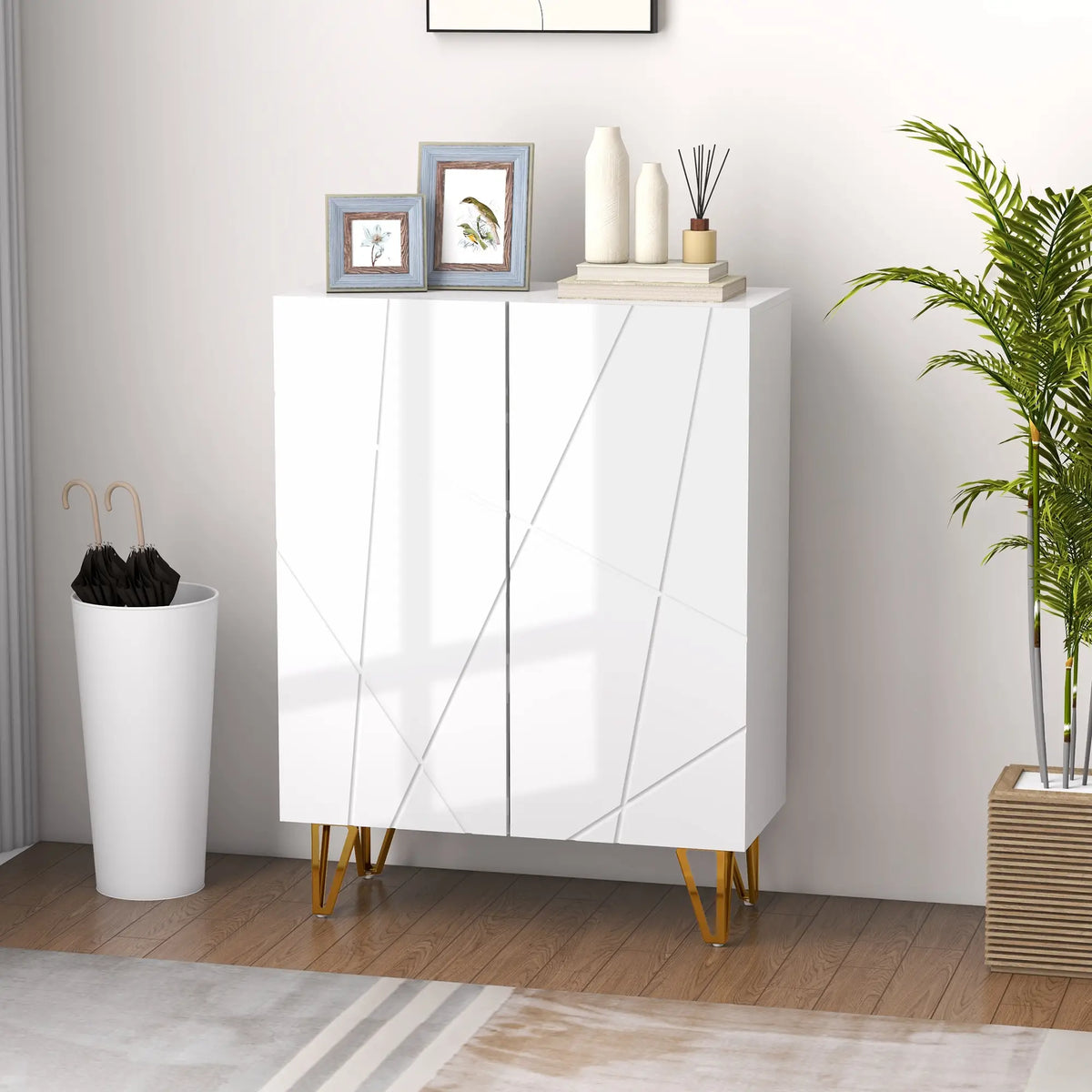 Narrow Shoe Storage Cabinet, Adjustable Shelves, 15-20 Pairs, High Gloss White Shoe Storage Cabinets & Racks at Gallery Canada