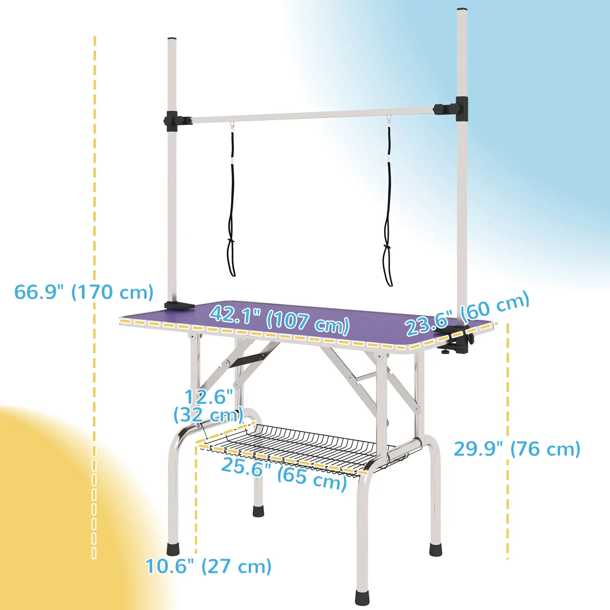 Adjustable Dog Grooming Table, 2 Safety Slings, Storage Basket, Purple Dog Grooming Tables at Gallery Canada