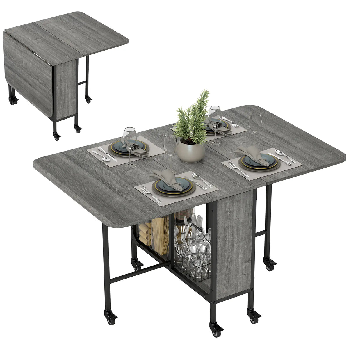 Folding Dining Table, Extendable Kitchen Table, Distressed Grey, Grey Bar Tables & Dining Tables Distressed Grey at Gallery Canada