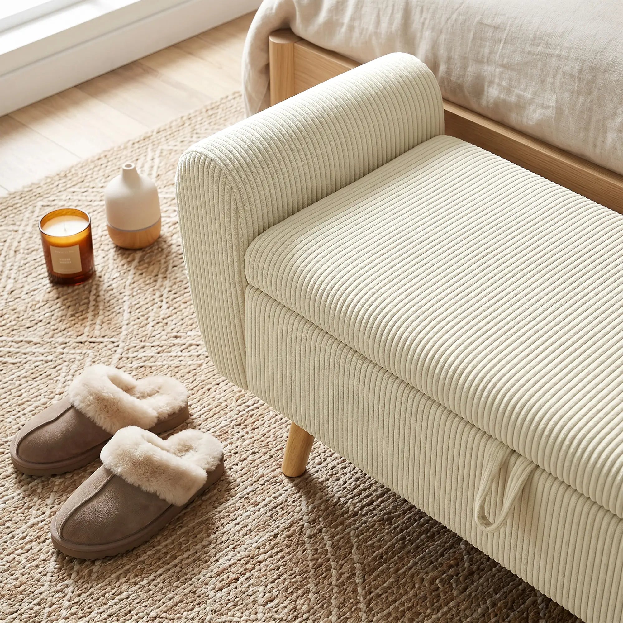 Corduroy Storage Ottoman Bench, 59