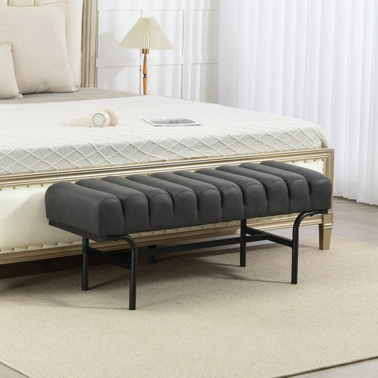 PU Leather Bedroom Bench, Cylindrical Seat, Metal Legs, Black Storage Ottomans & Benches Black at Gallery Canada