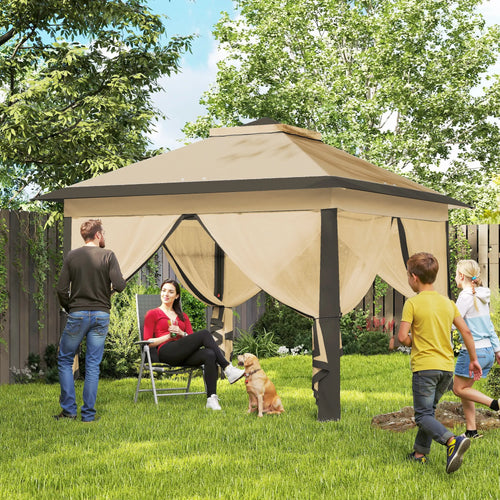 11' x 11' Pop Up Gazebo, Double Roof, Foldable, Adjustable, Beige