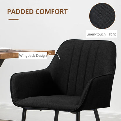 Dining Chairs Set of 2, Upholstered Linen Fabric, Metal Legs, Black Dining Chairs at Gallery Canada
