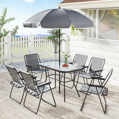 8 Piece Patio Table And Chairs Set, Tempered Glass Tabletop, Grey Outdoor Dining Sets at Gallery Canada