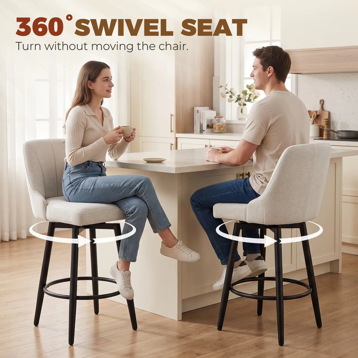Swivel Bar Stools Set of 2, Cream White Bar Stools at Gallery Canada