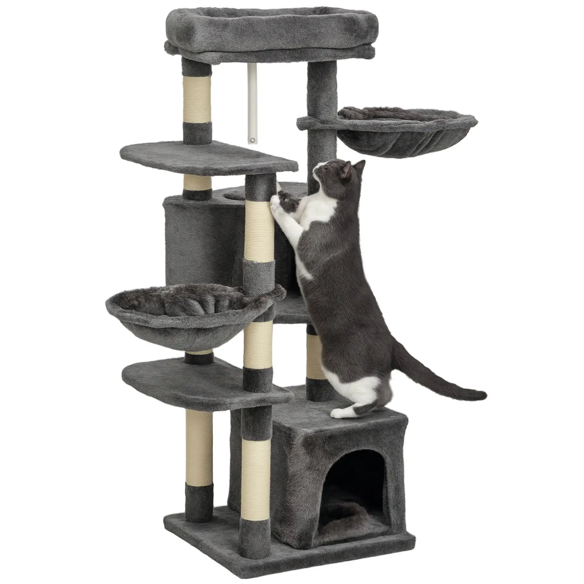 52.5" Cat Tree Tower, Scratching Posts, Condos, Bed, Dark Grey Cat Trees at Gallery Canada