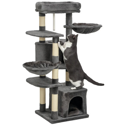 52.5" Cat Tree Tower, Scratching Posts, Condos, Bed, Dark Grey Cat Trees at Gallery Canada