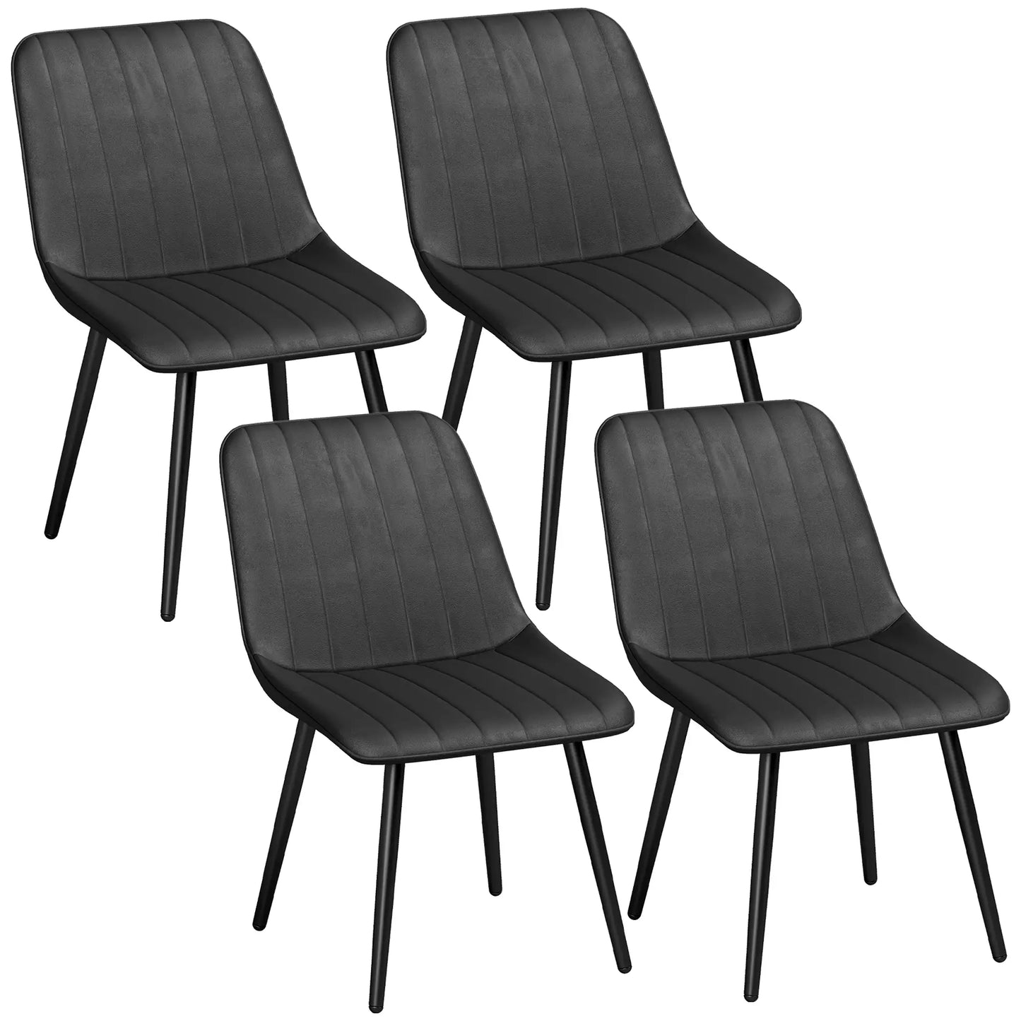 Faux Leather Dining Chairs Set of 4, Black Metal Legs, Black