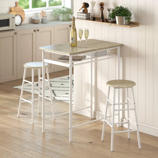 3-Piece Counter Height Bar Table Set, 1 Table 2 Stools, White Oak, White Bar Sets White, Oak at Gallery Canada