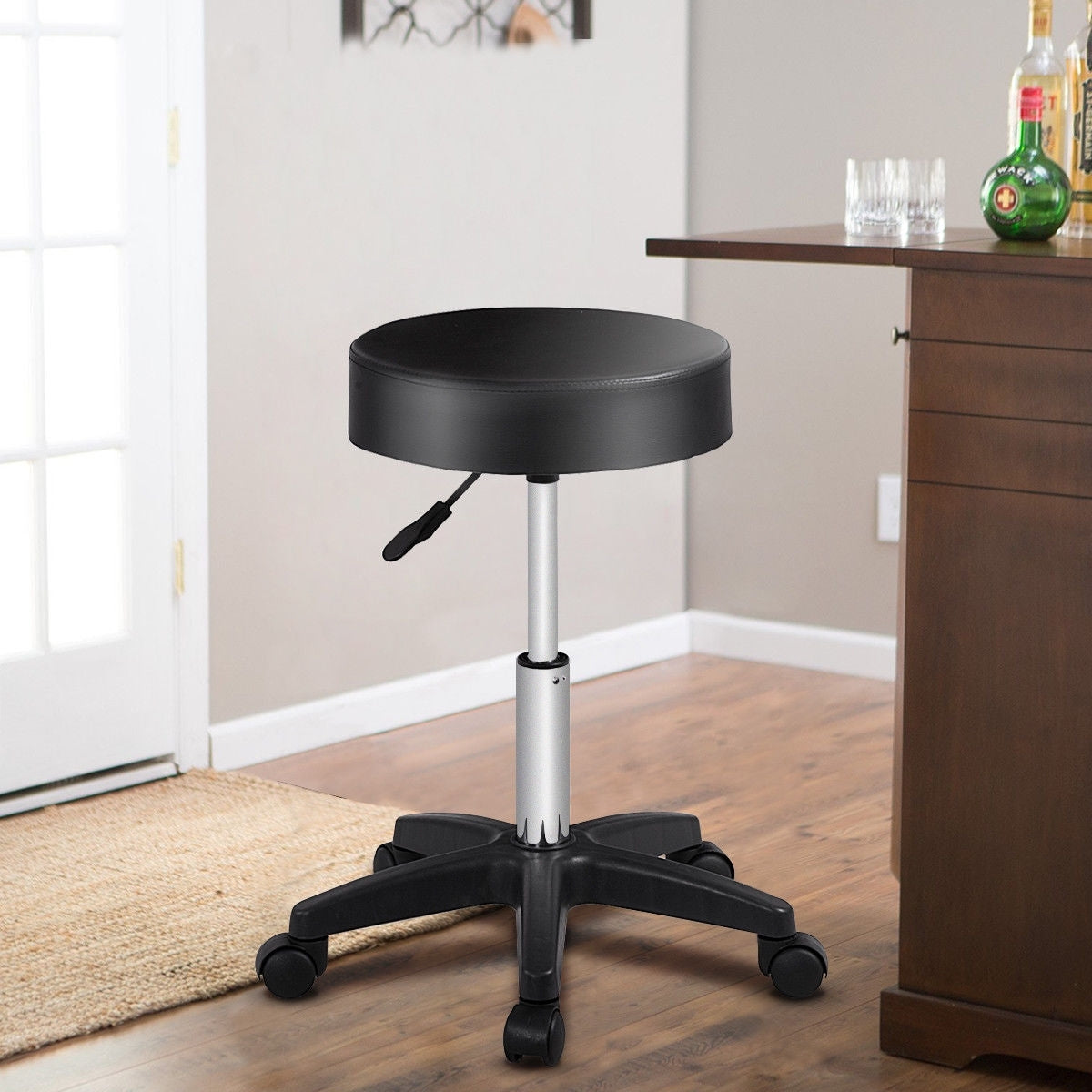 Adjustable Round Leather Swivel Bar Stool, Black Bar Stools at Gallery Canada