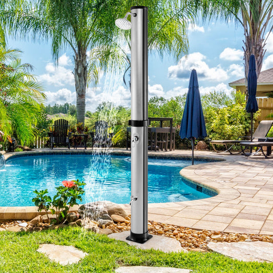 7.2 Feet Solar-Heated Outdoor Shower, Free-Rotating Head, Silver Portable Toilets & Showers Silver at Gallery Canada