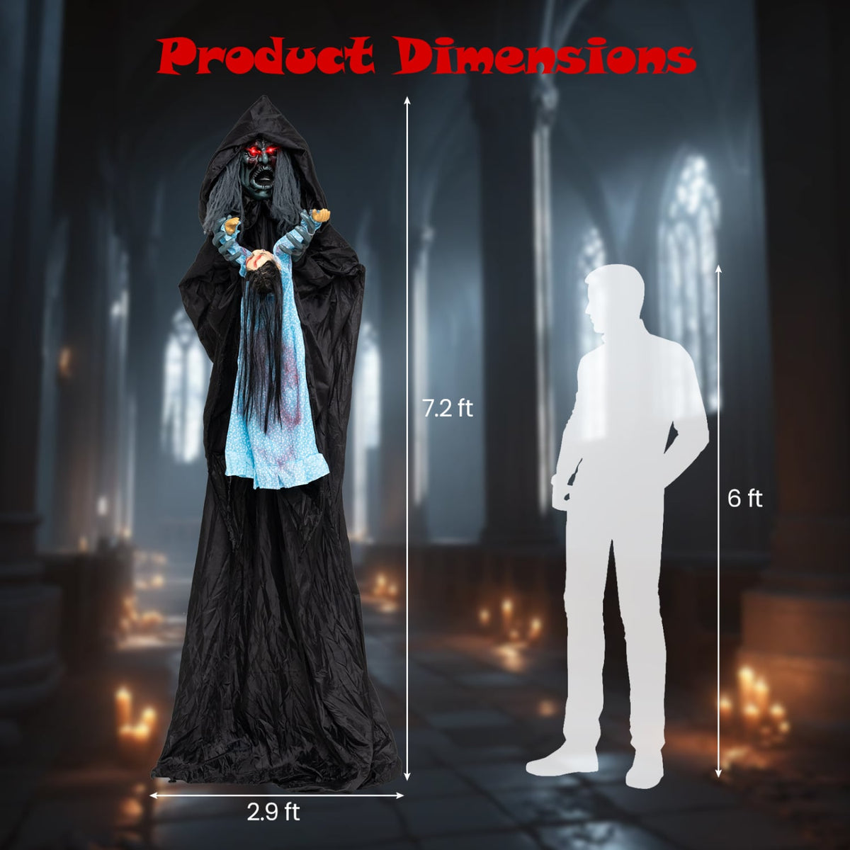 7.2 ft Animated Halloween Soul Sucker Decoration, Lowering Head, Black Halloween at Gallery Canada