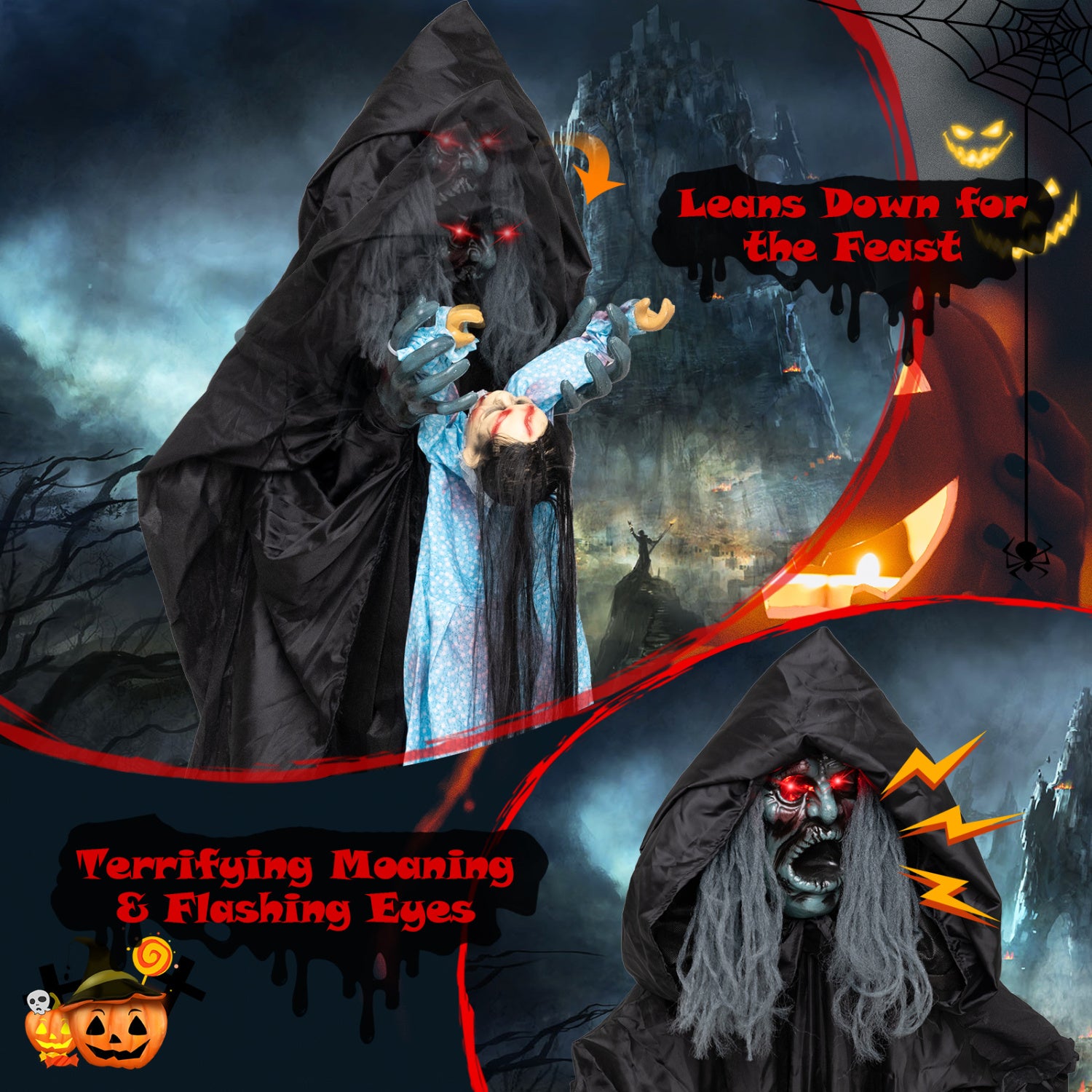 7.2 ft Animated Halloween Soul Sucker Decoration, Lowering Head, Black Halloween at Gallery Canada
