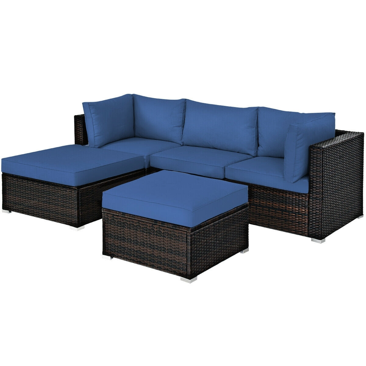 5-Piece Patio Rattan Sofa Set With Cushion And Ottoman, Navy Outdoor Sectionals at Gallery Canada