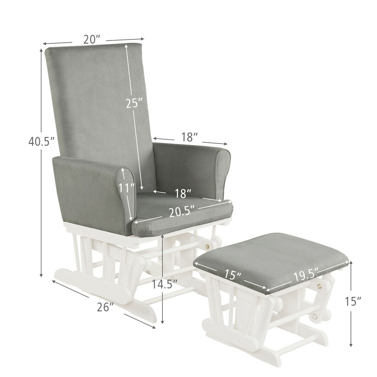 Baby Nursery Rocking Chair Glider And Ottoman Set, Gray Recliners at Gallery Canada