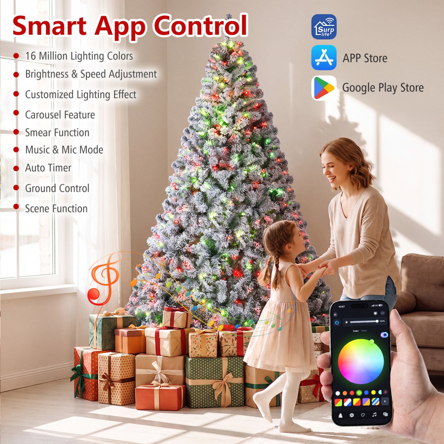 6FT Smart Pencil Christmas Tree with Music Sync, RGB Lights Christmas Tree at Gallery Canada