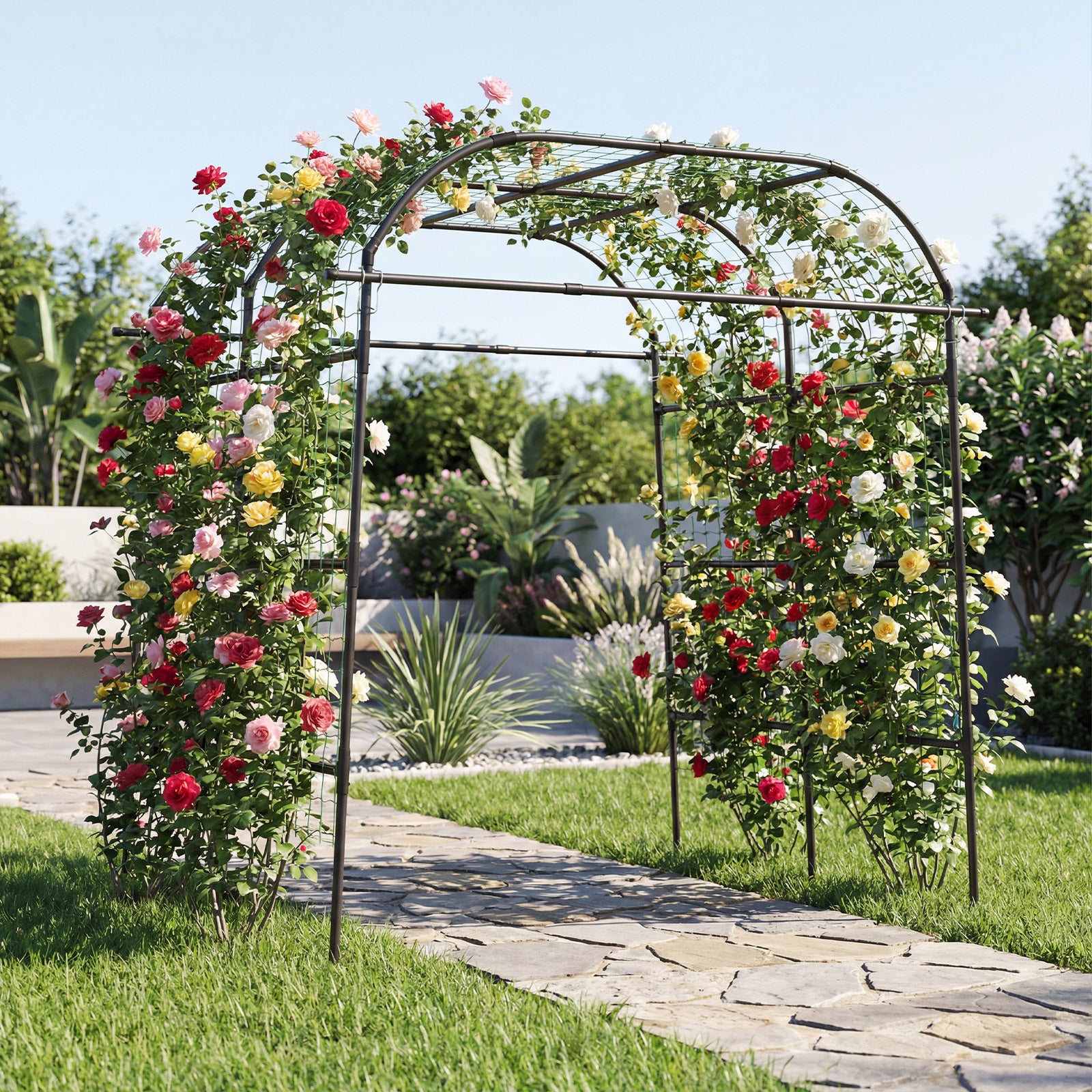 7.5 FT Metal Garden Arch Trellis For Climbing Plants, Black Plant Supports at Gallery Canada