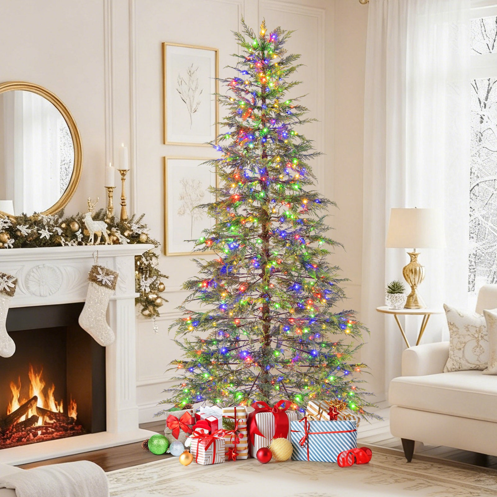 7.5 Feet Artificial Christmas Tree, With LED Lights, Green Christmas Tree at Gallery Canada