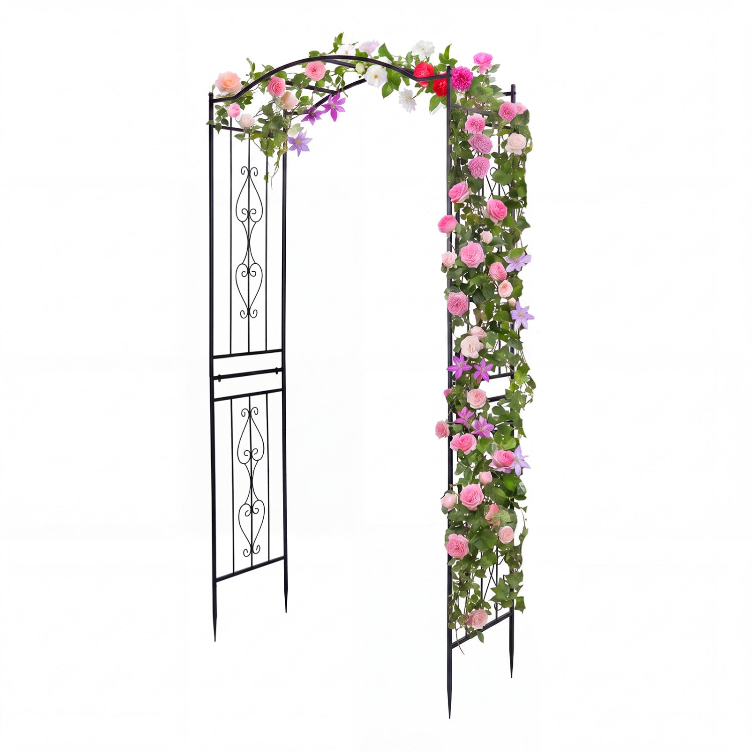 7.5 Ft Garden Arbor, Metal Arch Trellis with Curved Roof Outdoor Decor Black at Gallery Canada