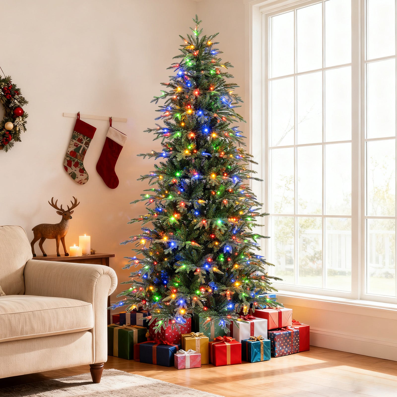 7.5 Feet Pre-Lit Artificial Christmas Tree Hinged Xmas Tree with LED Lights Christmas Tree at Gallery Canada