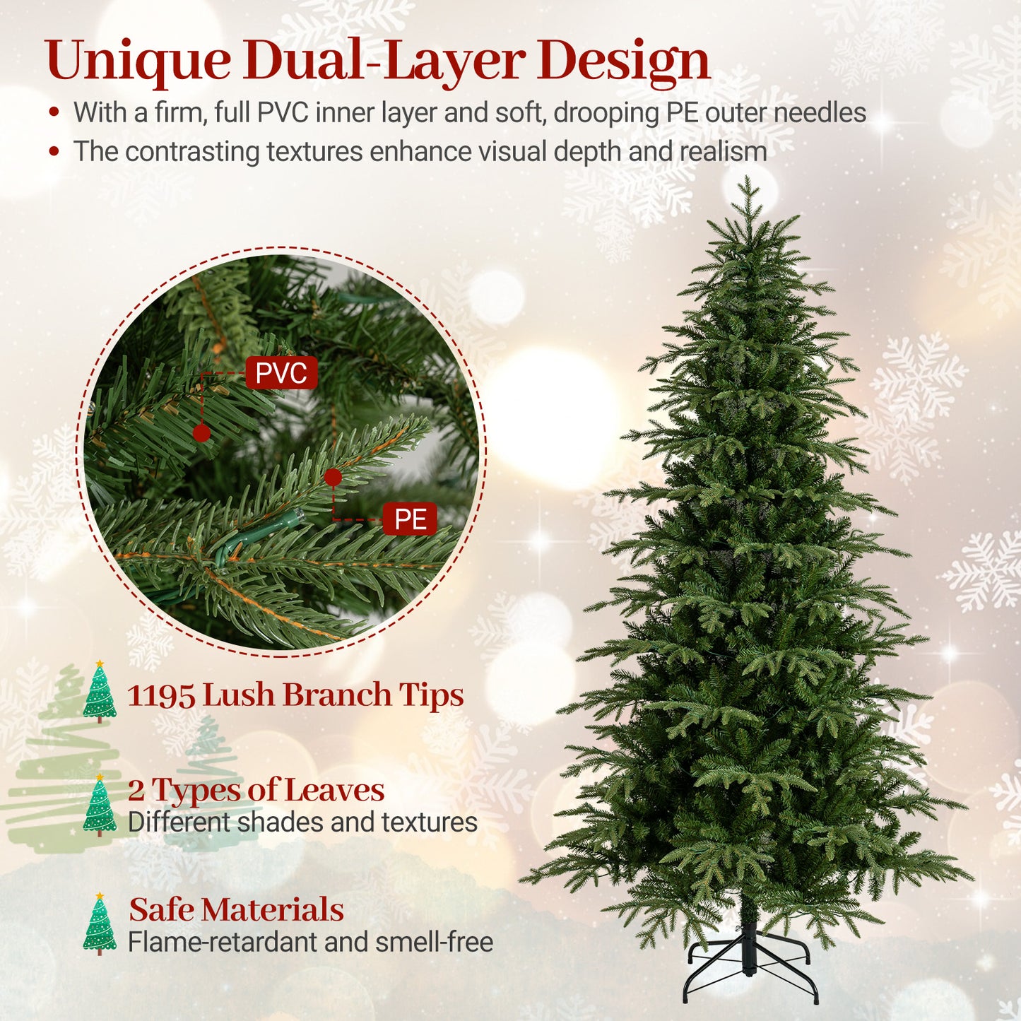 7.5 Feet Pre-Lit Artificial Christmas Tree Hinged Xmas Tree with LED Lights Christmas Tree at Gallery Canada