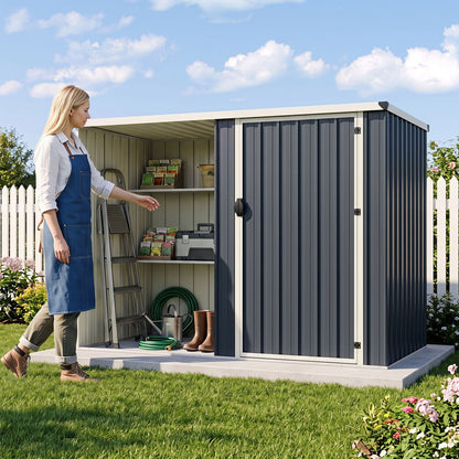 Outdoor Metal Storage Shed, 7.6 x 4 Ft, Lockable Door, Gray