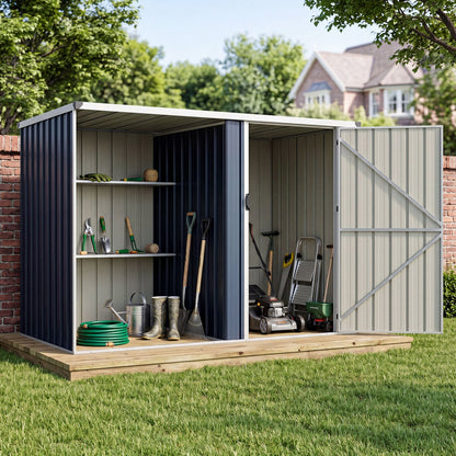 Outdoor Metal Storage Shed, 7.6 x 4 Ft, Lockable Door, Gray
