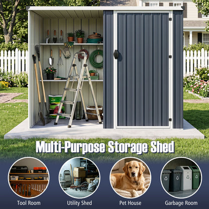 Outdoor Metal Storage Shed, 7.6 x 4 Ft, Lockable Door, Gray