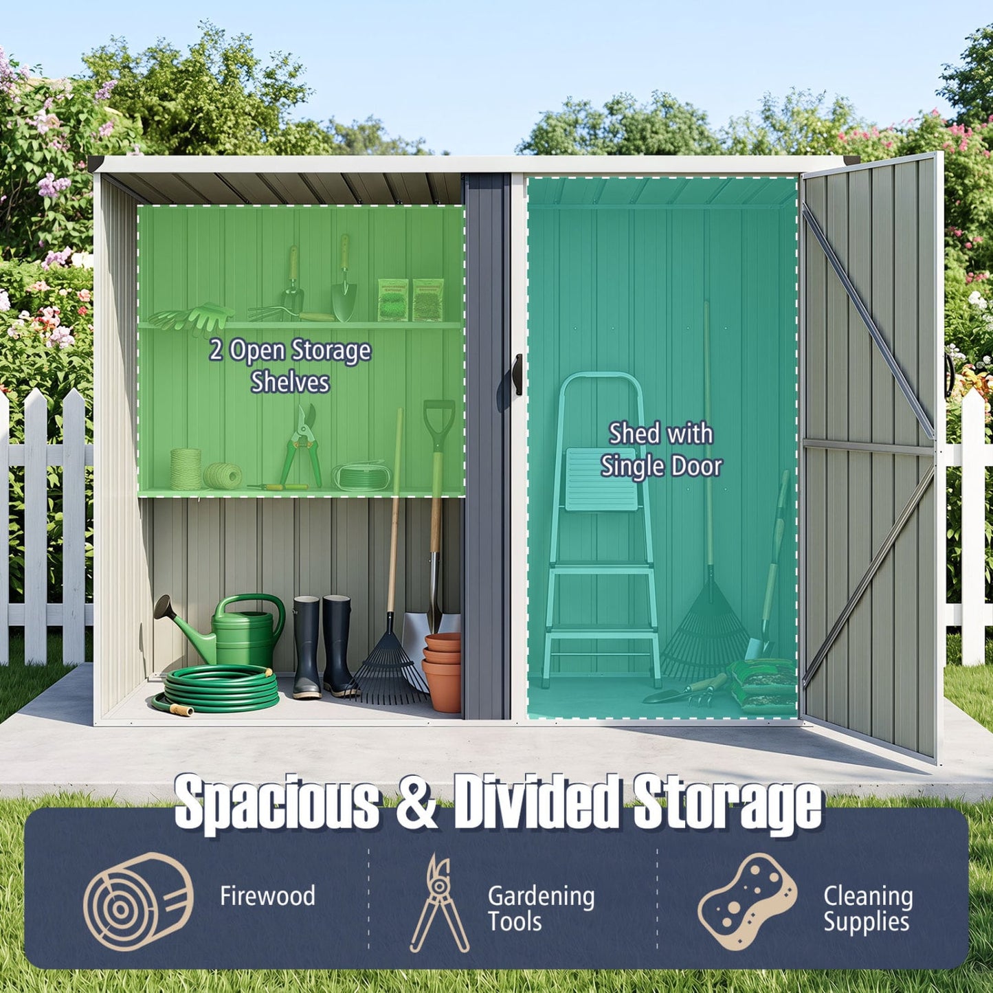 Outdoor Metal Storage Shed, 7.6 x 4 Ft, Lockable Door, Gray
