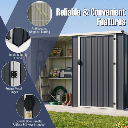 Outdoor Metal Storage Shed, 7.6 x 4 Ft, Lockable Door, Gray