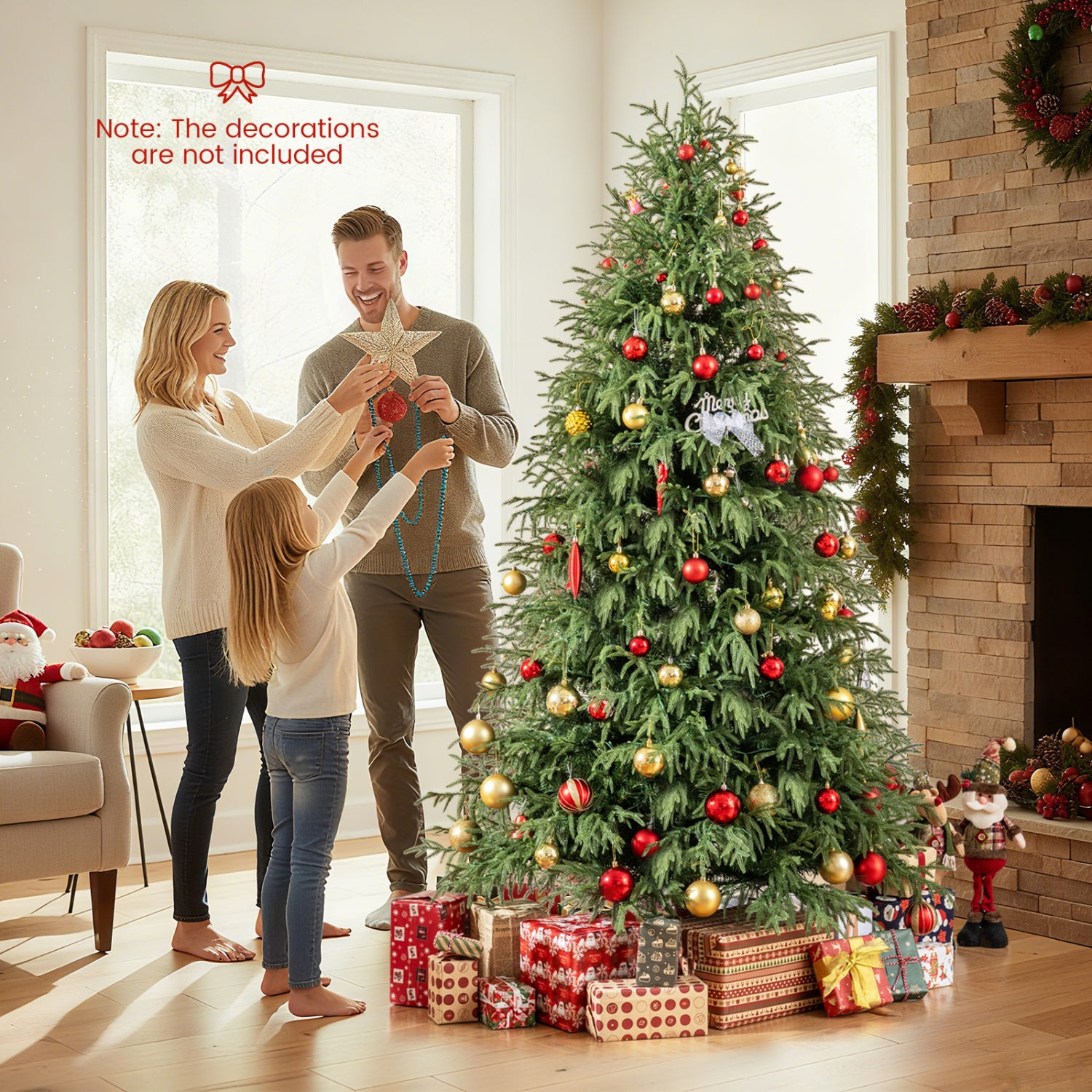 7.5 Feet Pre-Lit Artificial Christmas Tree, Hinged Faux Xmas Tree Christmas Tree at Gallery Canada