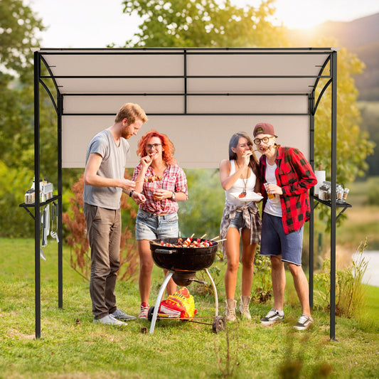 7.8 x 4.4 FT Outdoor BBQ Canopy with Shelves, Beige Canopies Beige at Gallery Canada