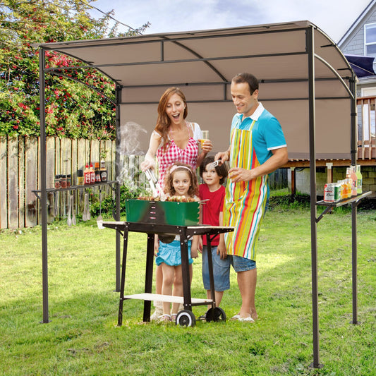 7.8 x 4.4 FT Outdoor BBQ Canopy With Shelves & Bottle Openers, Brown Canopies Brown at Gallery Canada