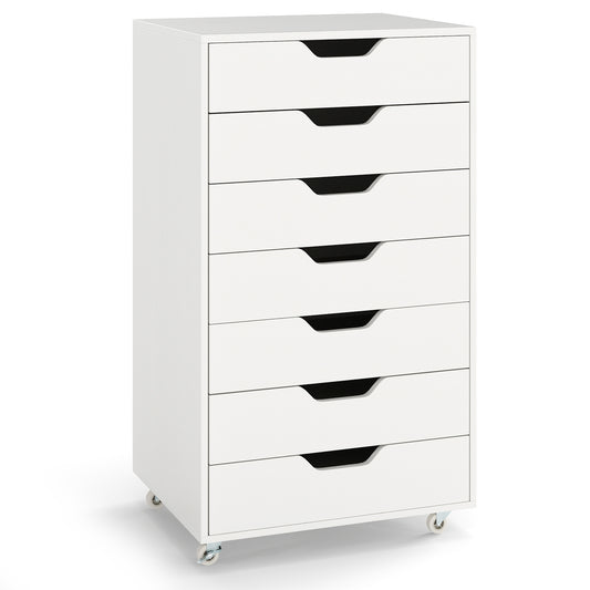 7-Drawer Storage Dresser, With Wheels, White File Cabinets White at Gallery Canada