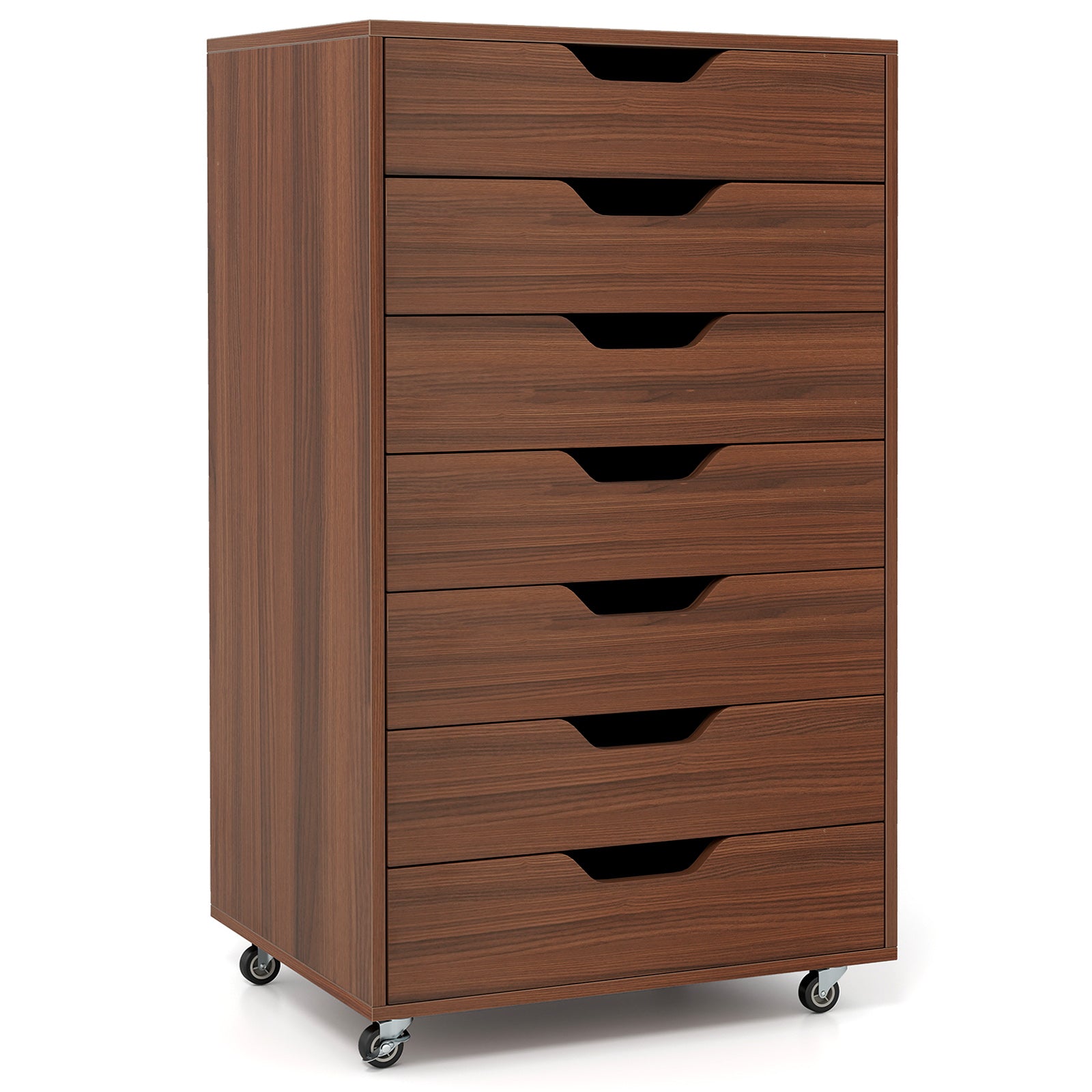 7-Drawer Wooden Chest Dresser, Walnut, Lockable Wheels File Cabinets at Gallery Canada