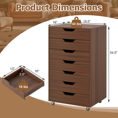 7-Drawer Wooden Chest Dresser, Walnut, Lockable Wheels File Cabinets at Gallery Canada
