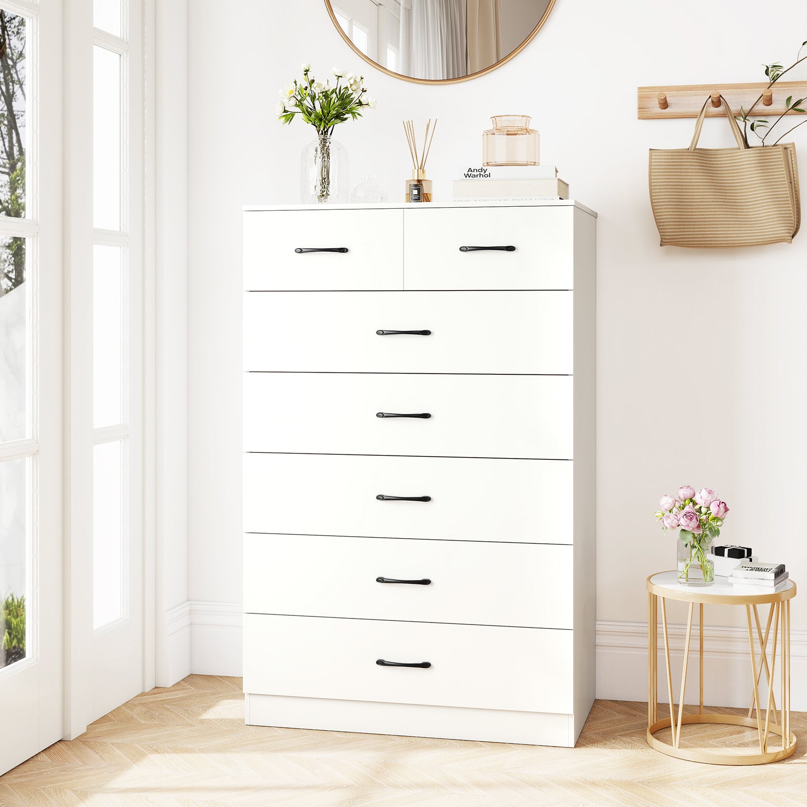 7-Drawer Tall Dresser, Metal Handles, Anti-Tipping Kits, White Dressers & Chests at Gallery Canada