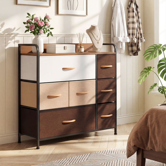 7 Drawer Tower Dresser, Steel Frame, Wooden Top, Multicolor Dressers & Chests Multicolor at Gallery Canada