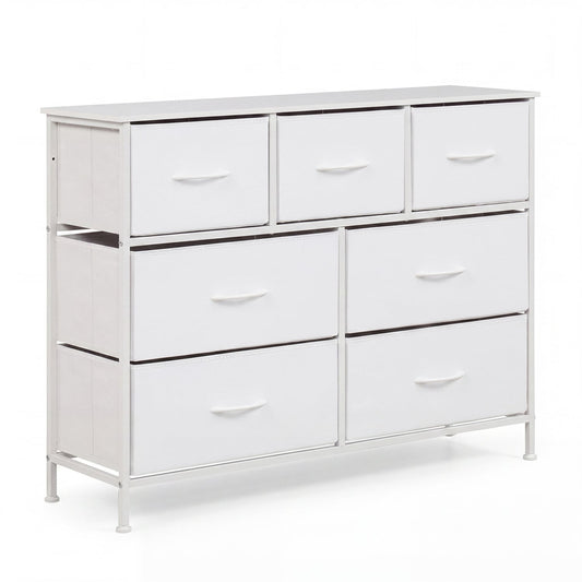 7-Drawer Wide Dresser, 2-Sized Fabric Drawers, White Dressers & Chests White at Gallery Canada