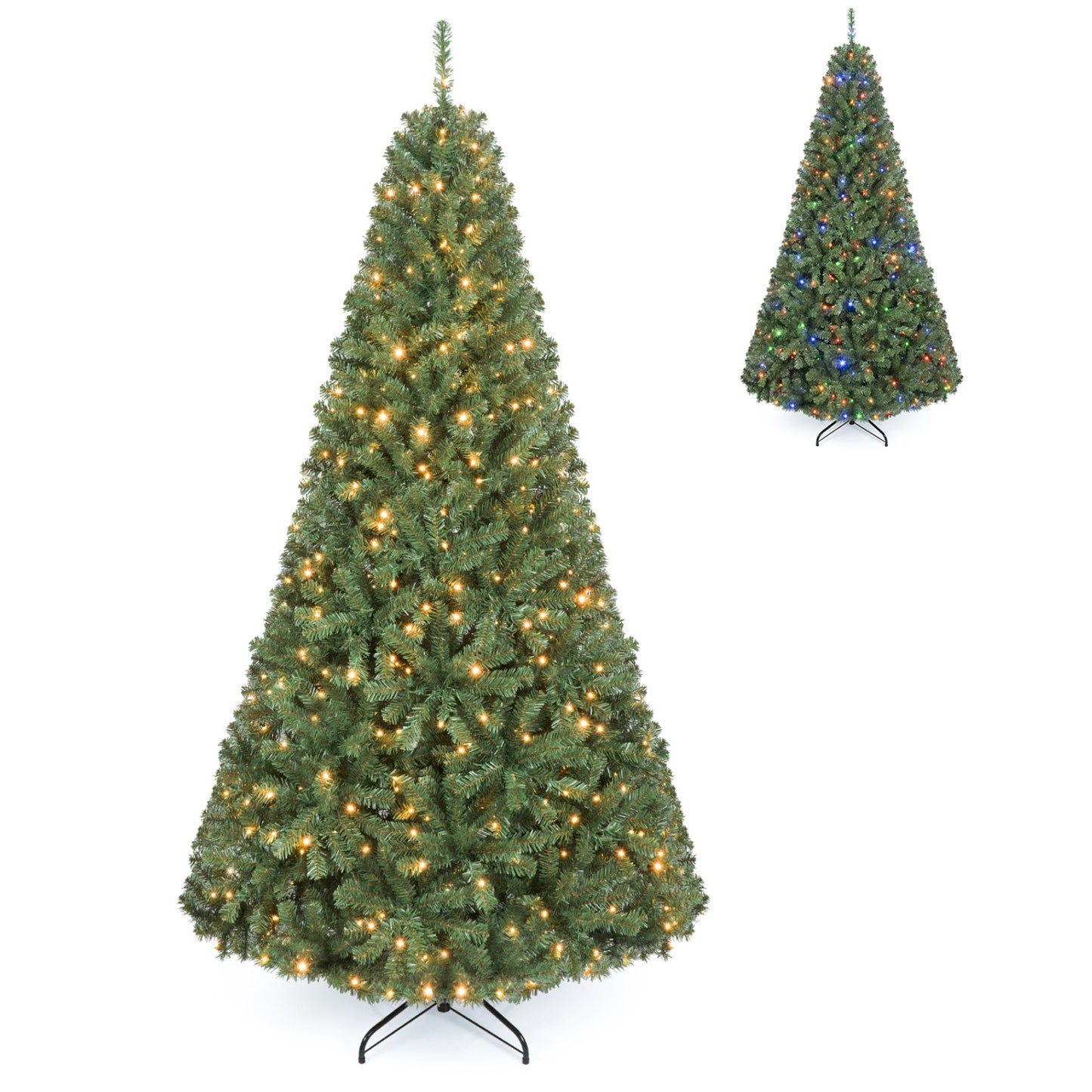 7FT Christmas Tree With Folding Stand, 2 Lighting Colors