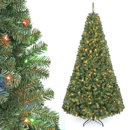7FT Christmas Tree With Folding Stand, 2 Lighting Colors