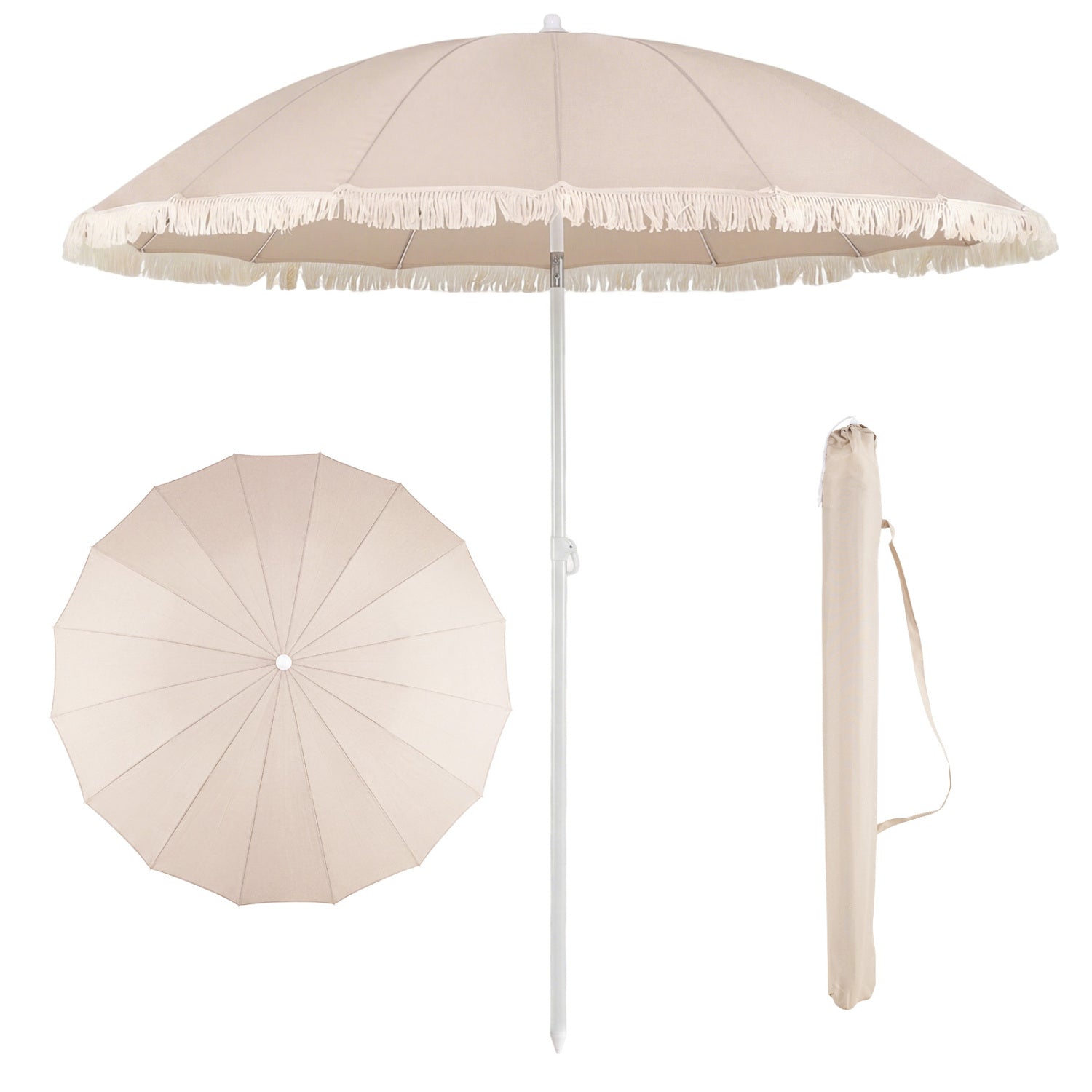 7 FT Patio Umbrella, Fringe Tassel Outdoor Beach Garden Poolside, Beige Outdoor Umbrellas Beige at Gallery Canada
