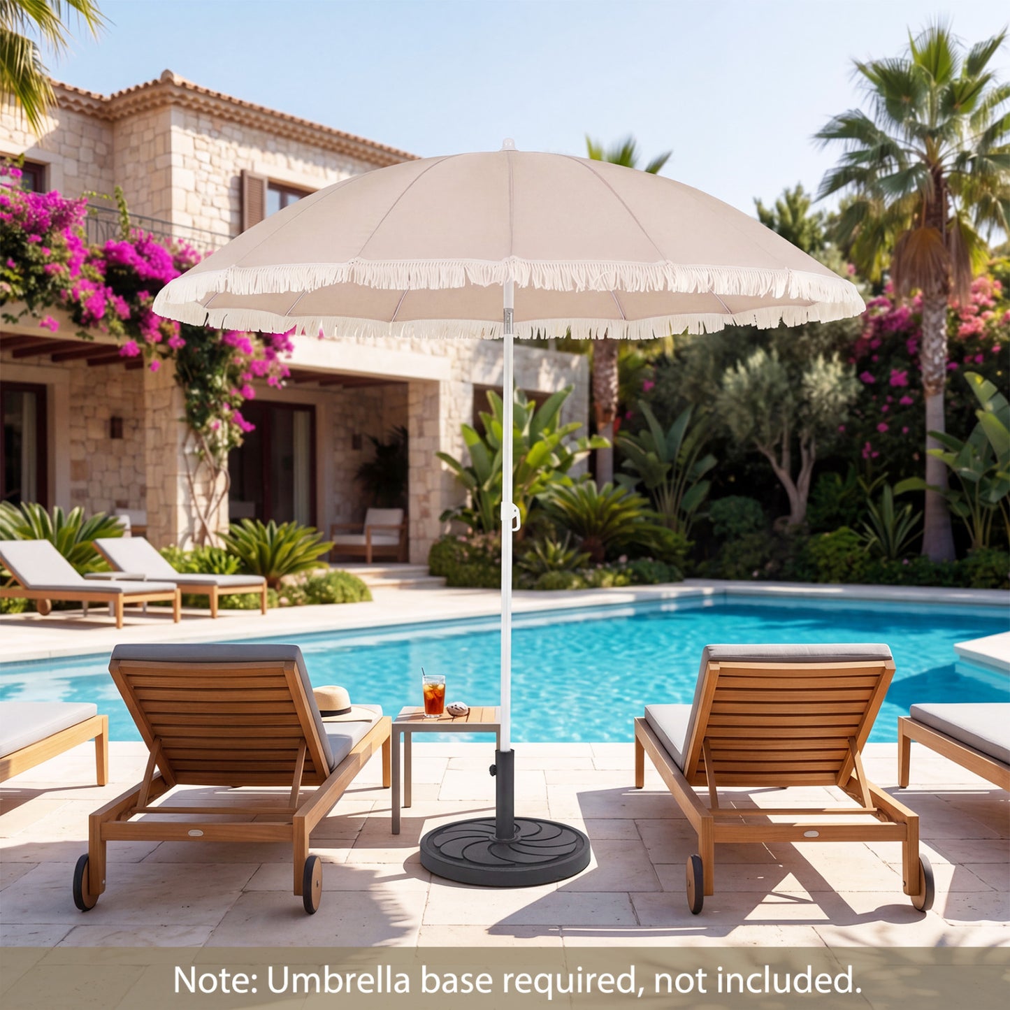 7 FT Patio Umbrella, Fringe Tassel Outdoor Beach Garden Poolside, Beige Outdoor Umbrellas at Gallery Canada