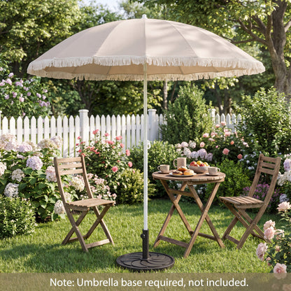 7 FT Patio Umbrella, Fringe Tassel Outdoor Beach Garden Poolside, Beige Outdoor Umbrellas at Gallery Canada