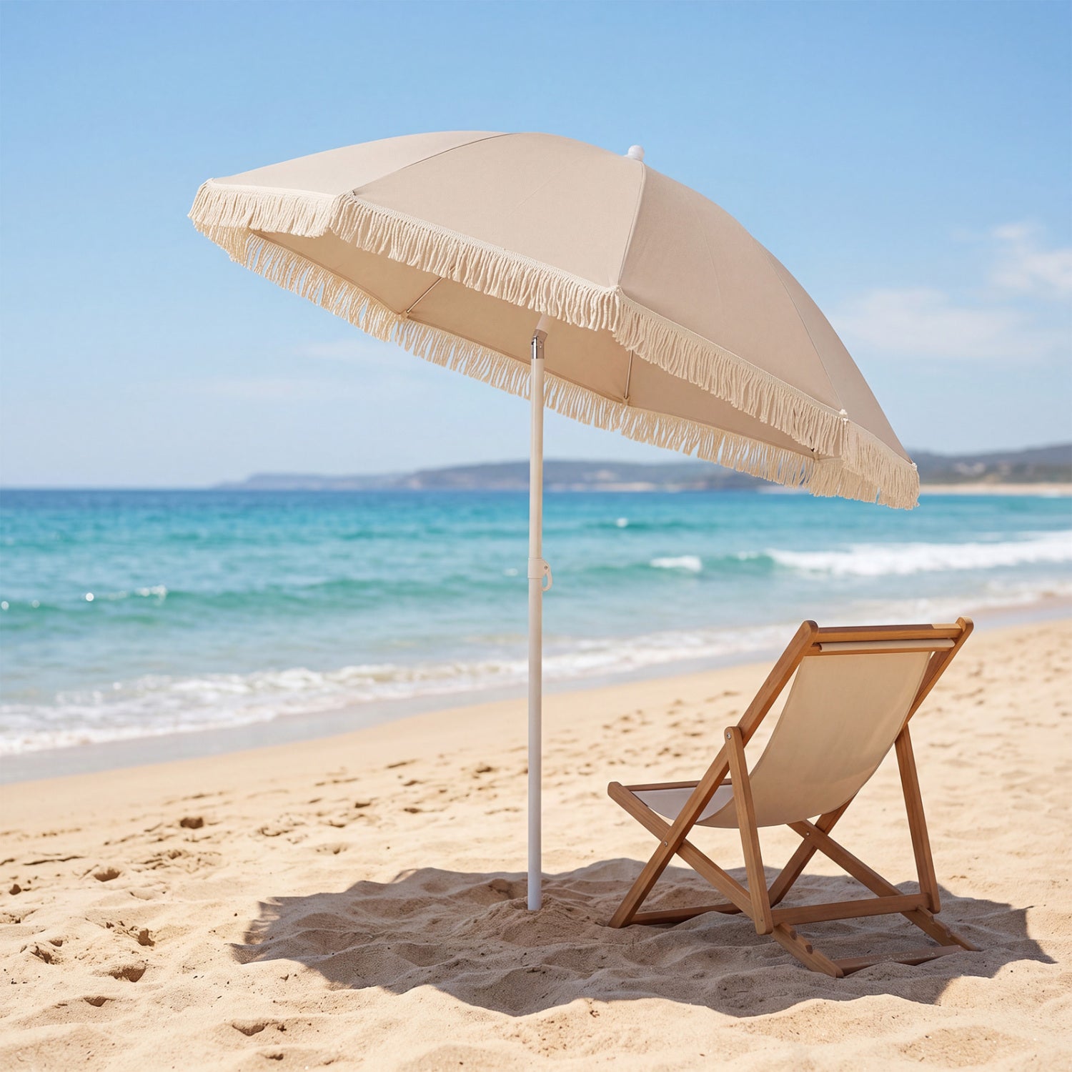 7 FT Patio Umbrella, Fringe Tassel Outdoor Beach Garden Poolside, Beige Outdoor Umbrellas at Gallery Canada
