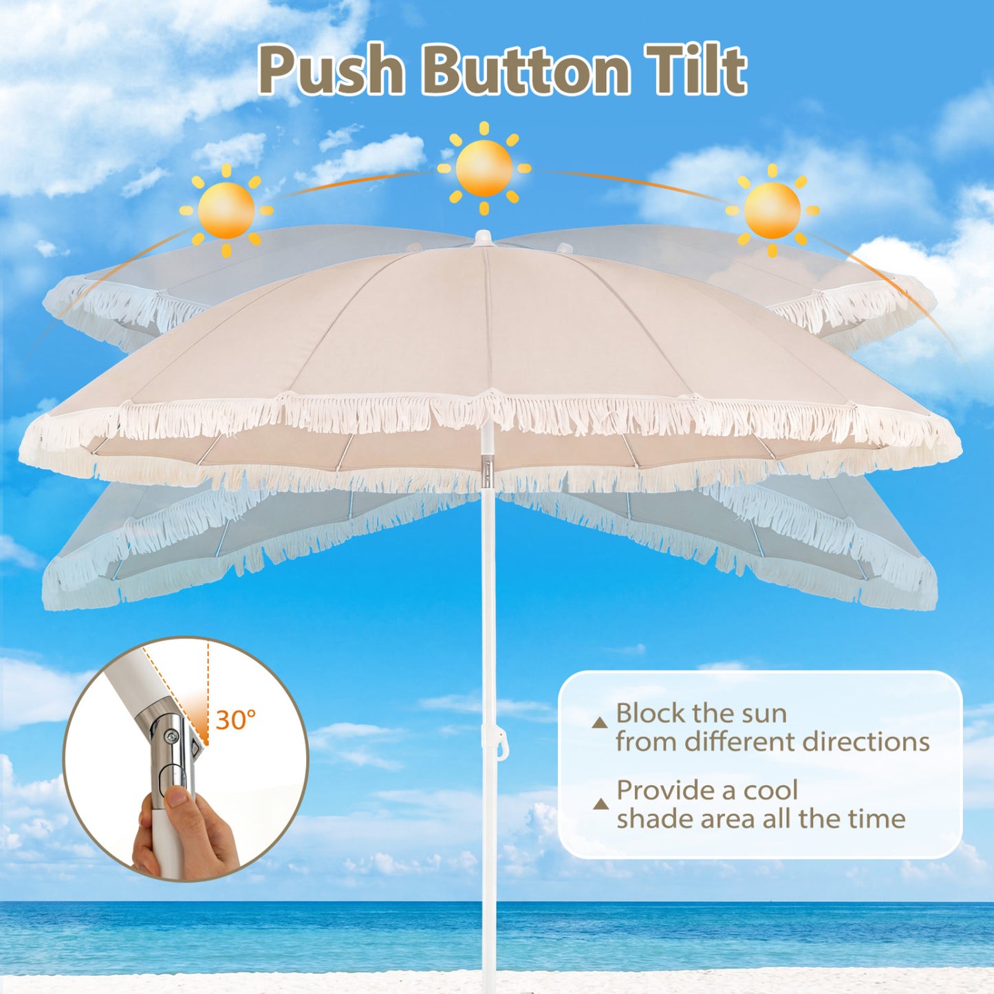 7 FT Patio Umbrella, Fringe Tassel Outdoor Beach Garden Poolside, Beige Outdoor Umbrellas at Gallery Canada