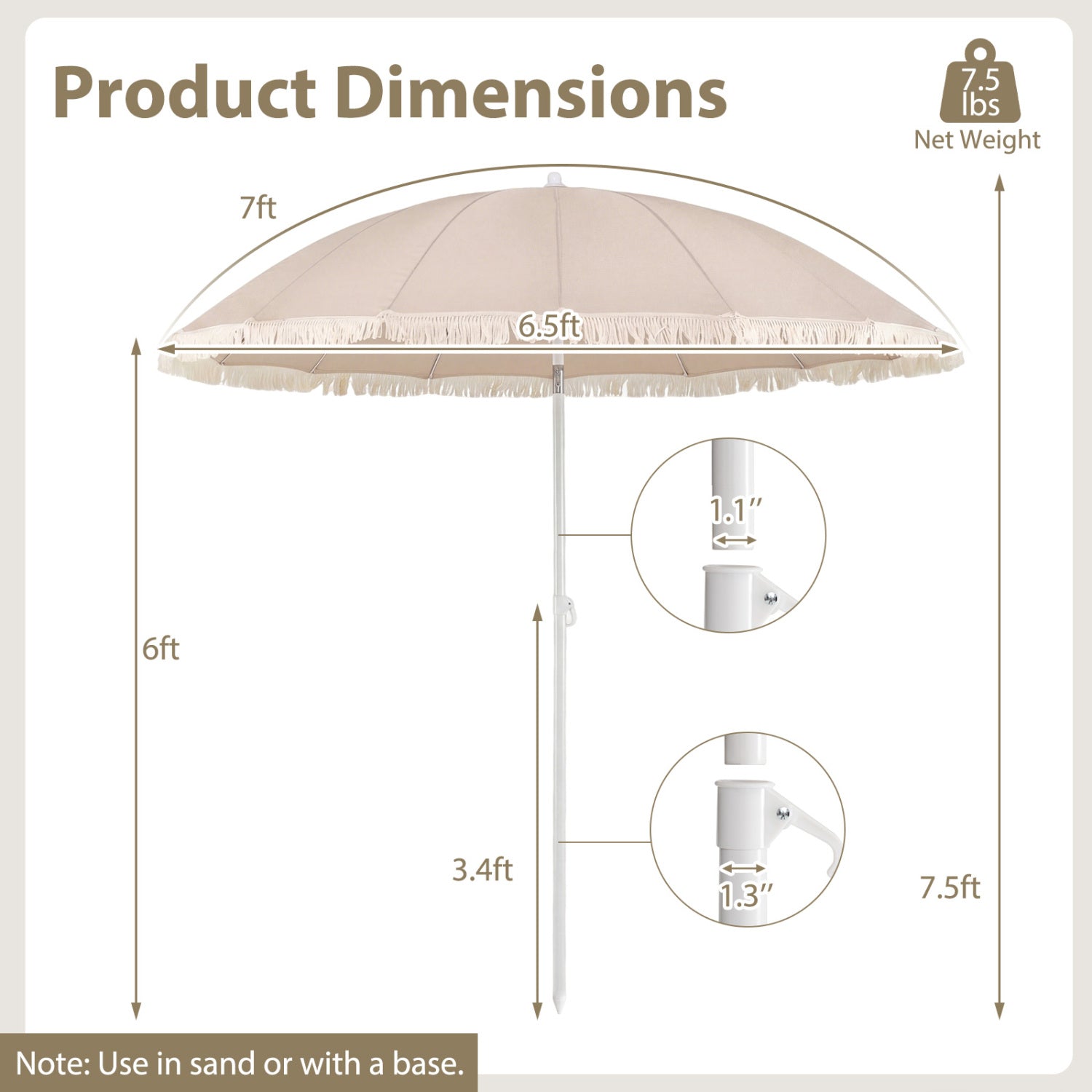 7 FT Patio Umbrella, Fringe Tassel Outdoor Beach Garden Poolside, Beige Outdoor Umbrellas at Gallery Canada