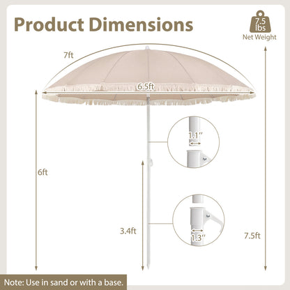 7 FT Patio Umbrella, Fringe Tassel Outdoor Beach Garden Poolside, Beige Outdoor Umbrellas at Gallery Canada