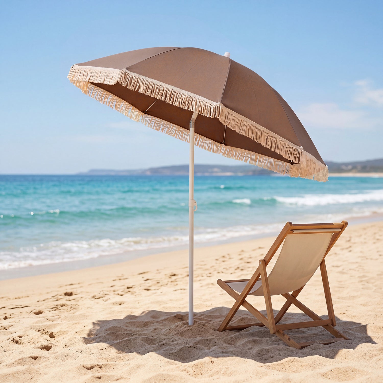 7 FT Patio Umbrella, Fringe Boho Tassel, Outdoor Beach Garden Poolside, Brown Outdoor Umbrellas at Gallery Canada